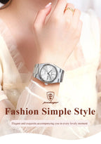 POEDAGAR Original New Woman Watch Stainless Steel Waterproof Luminous Ladies Wristwatch Date Week Elegant Quartz Women's Watches Gola Watches