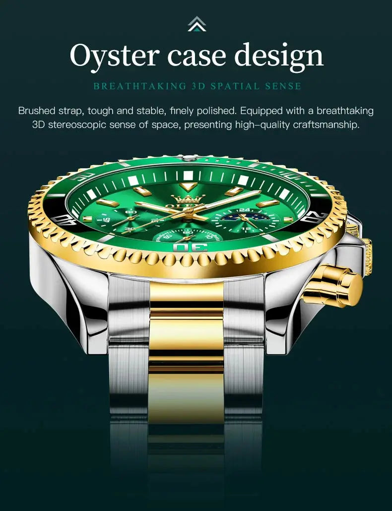 OLEVS 2870 Men's Watches Moon phase Steel Calendar Chronograph Original Quartz Watch Big Rota Dial Luxury Sports Wristwatches Gola Watches