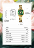 CURREN 9093 Fashion Quartz Women's Watch Elegant Square Dial Gold Stainless Steel Strap Casual Waterproof Watch relojes de mujer Gola Watches