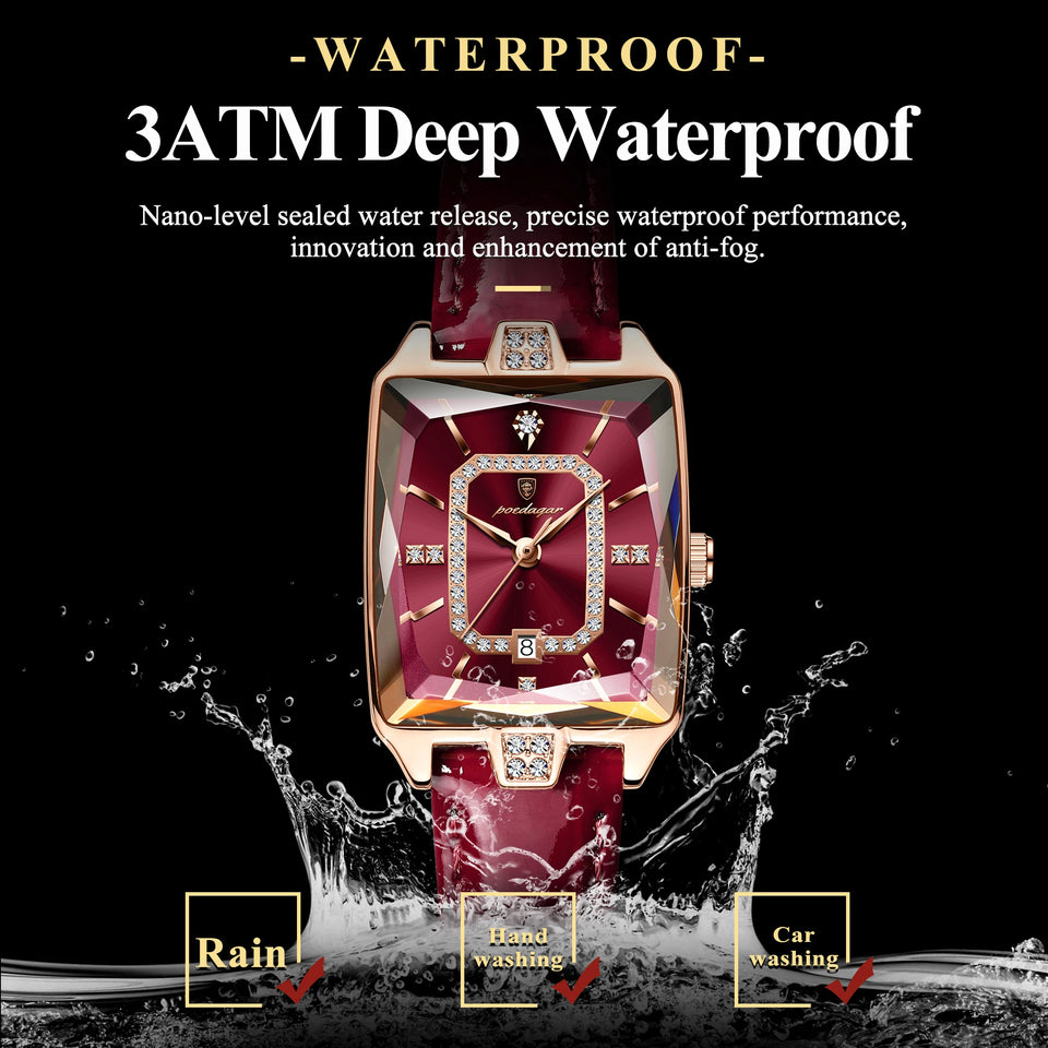 POEDAGAR Luxury High Quality Women Wristwatch Waterproof Date Rectangle Watch For Woman Leather Quartz Women's Watches Reloj+Box