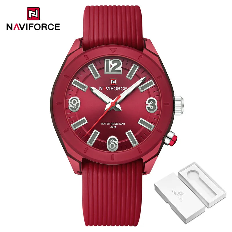 NAVIFORCE Women's Waterproof Watch Fashion Casual Luminous Display Quartz Wristwatch with Silicone Band Reloj Mujer High Quality