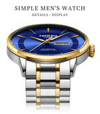 2025 New Men Watch Stainless Steel Business Style Luxury Rhinestone 43mm Blue Gold Quartz Movement Wristwatch Relogios Masculino Gola Watches
