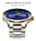 2025 New Men Watch Stainless Steel Business Style Luxury Rhinestone 43mm Blue Gold Quartz Movement Wristwatch Relogios Masculino