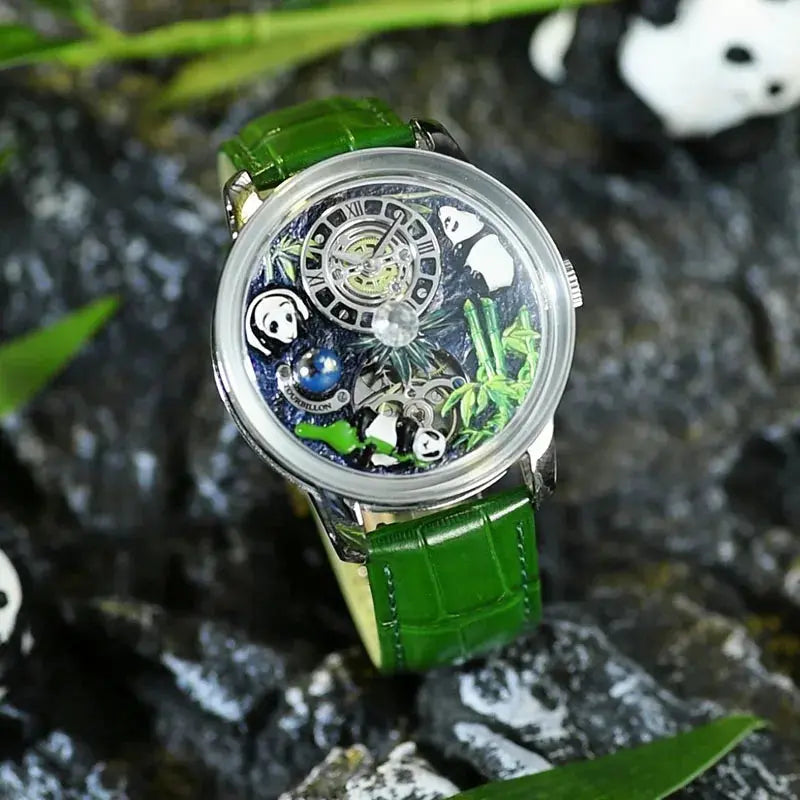 2025 PINDU New Panda Series National Treasure Symbol Men Mechanical Watch Rotating Crystal Ball 45.5MM Wristwatches Men M2791B Gola Watches