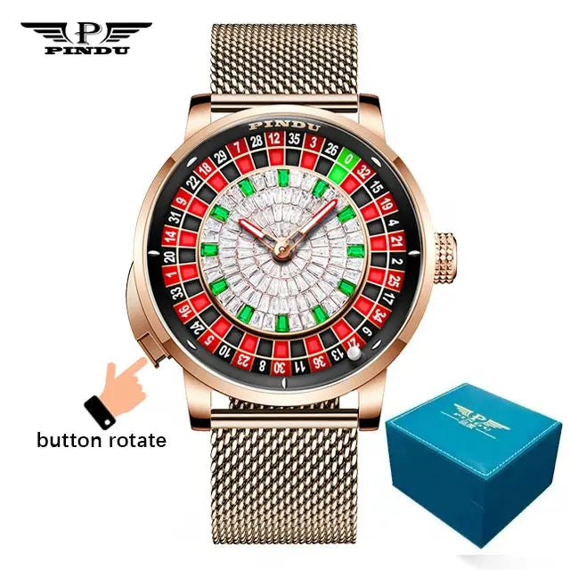 PINDU New Watches European Button Roulette Fun Game Sapphire Glass NH35A Mechanical Watch Diamond Dial Leather Men's Watch P6628 Gola Watches