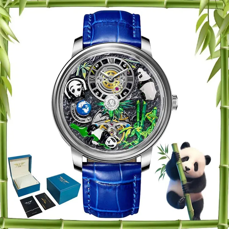 2025 PINDU New Panda Series National Treasure Symbol Men Mechanical Watch Rotating Crystal Ball 45.5MM Wristwatches Men M2791B Gola Watches