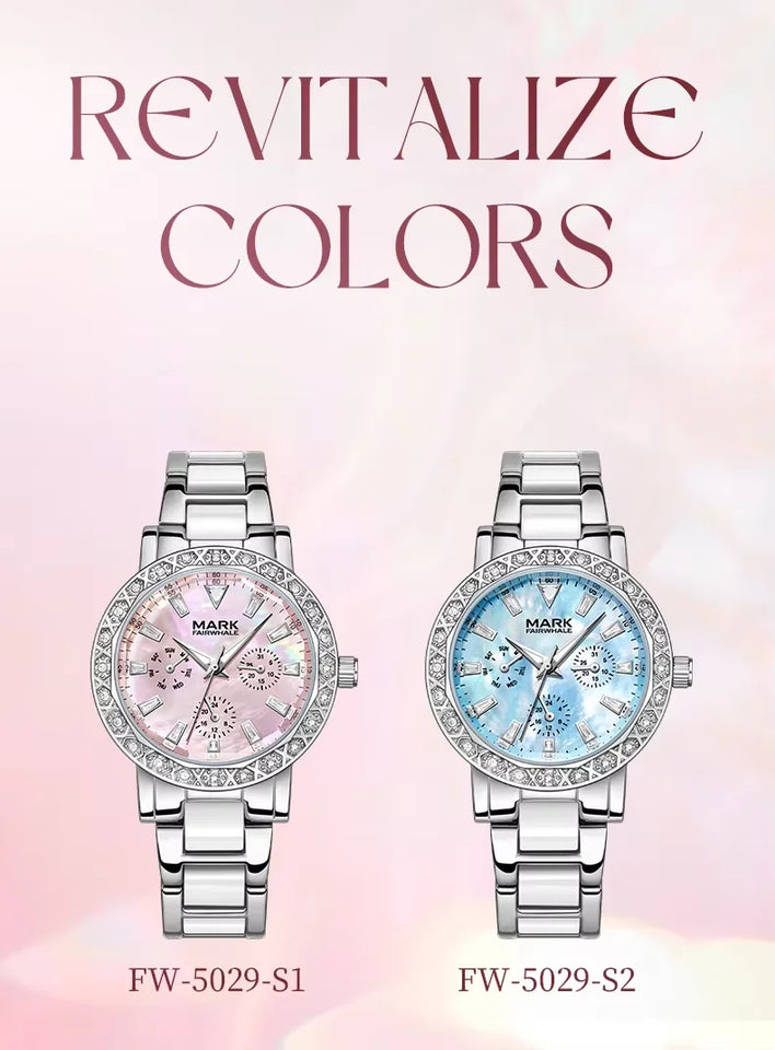 Mark Fairwhale Dress Pink Diamond Watch For Women Fashion Ceramic Chain Quartz Watch Luxury Brilliant Beimu Wristwatch Ladies