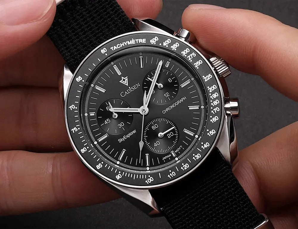 CADISEN New Men's Watches Luxury Quartz Wrist Watch For Men Sapphire AR Coated Crystal Canvas VK68 Speed Chronograph Automatic Gola Watches