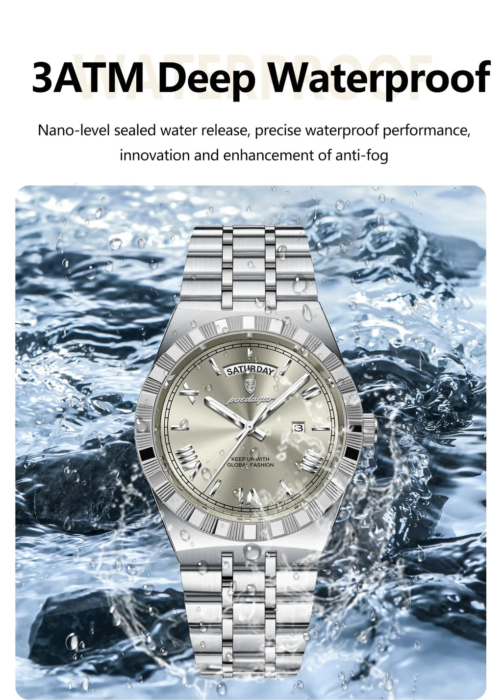 POEDAGAR Luxury Fashion Man Wristwatch Week Date Waterproof Luminous Men's Clock Stainless Steel Quartz Business Watches For Men Gola Watches