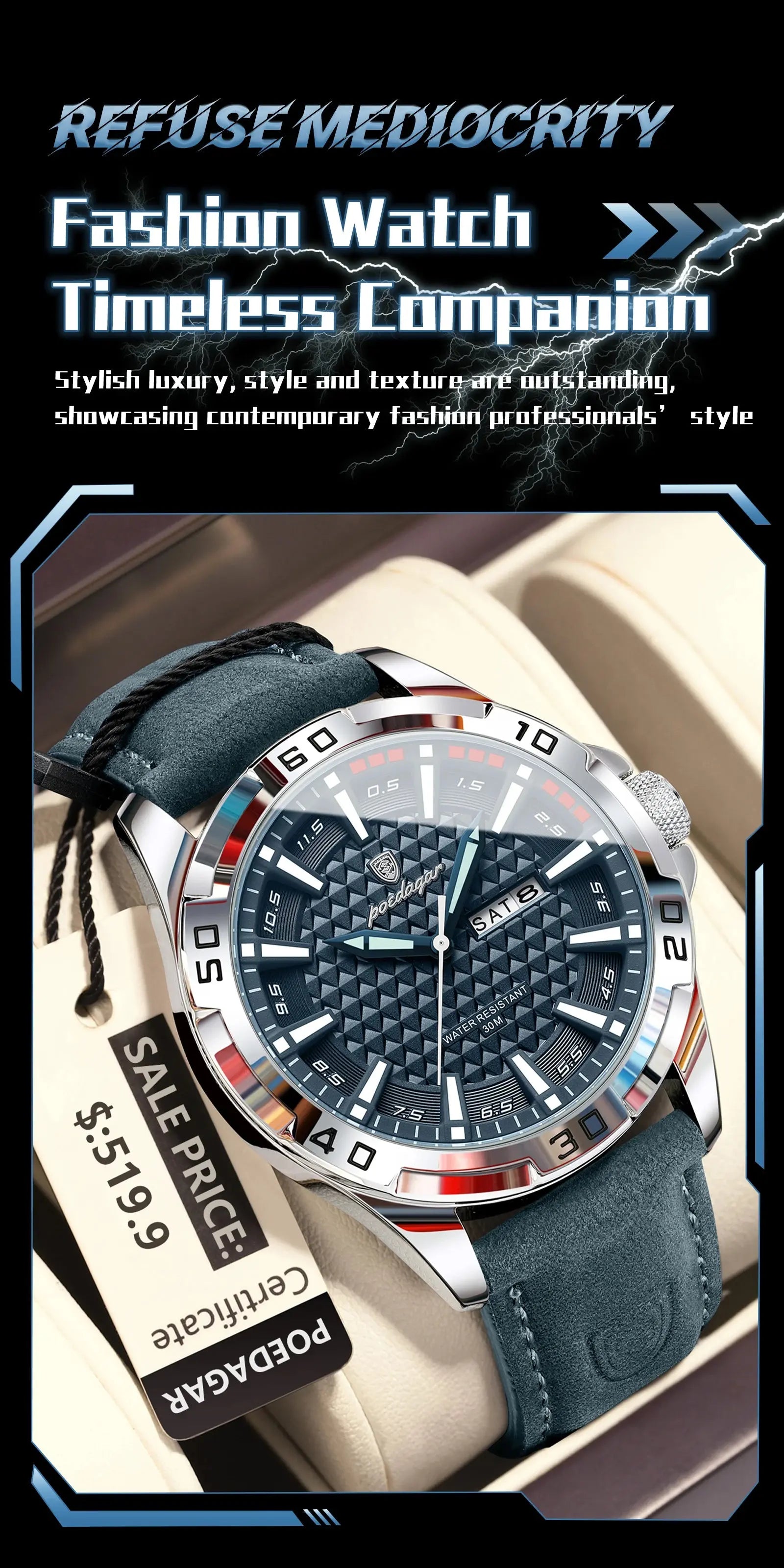 POEDAGAR Original Man Wristwatch Top Luxury Waterproof Luminous Date Week Watch For Men Quartz Sport Leather Men's Watches Reloj Gola Watches