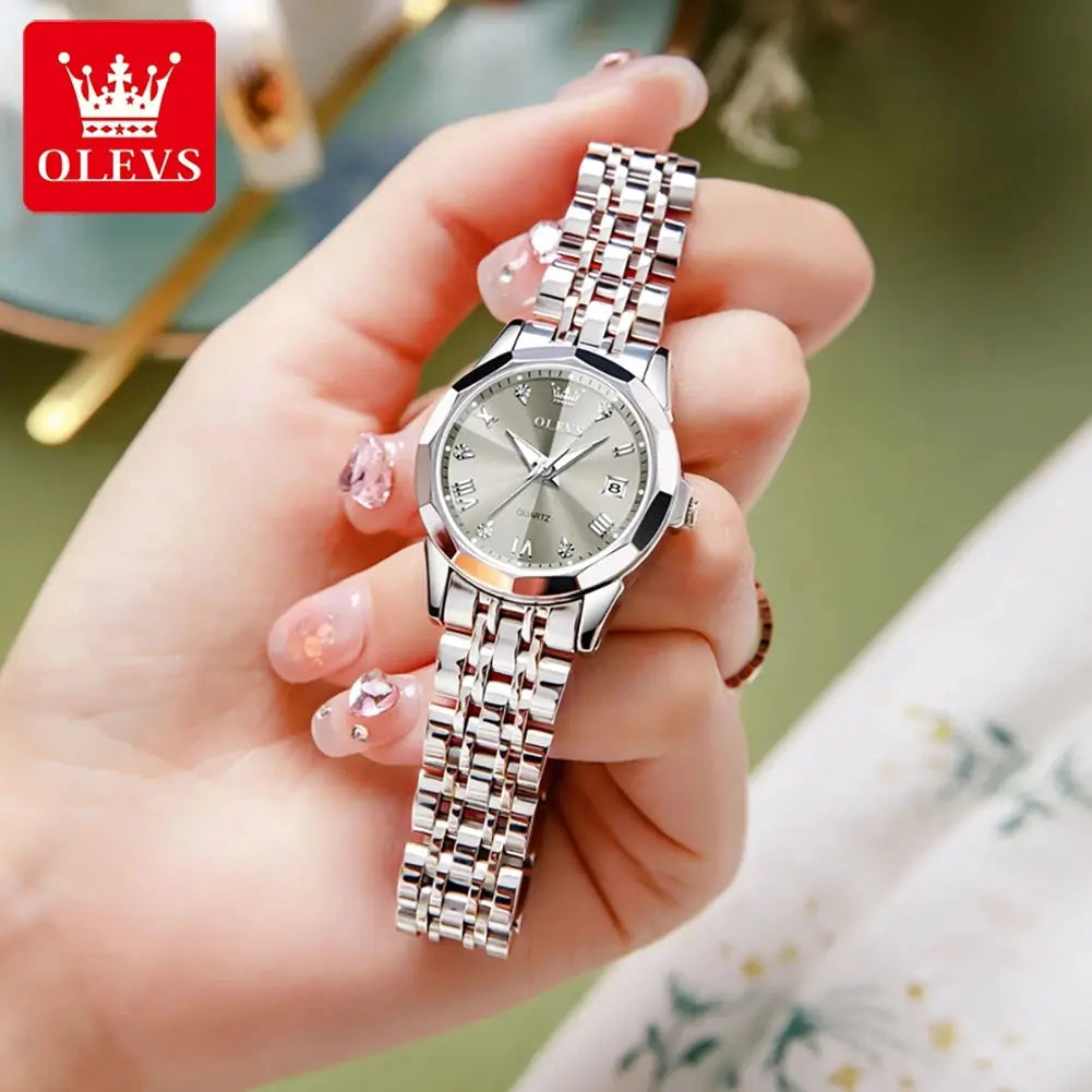 OLEVS Elegant Fashion Women's Watches Luxury Brand Original Quartz Watch for Ladies Waterproof Stainless Steel Luminous Date Gola Watches