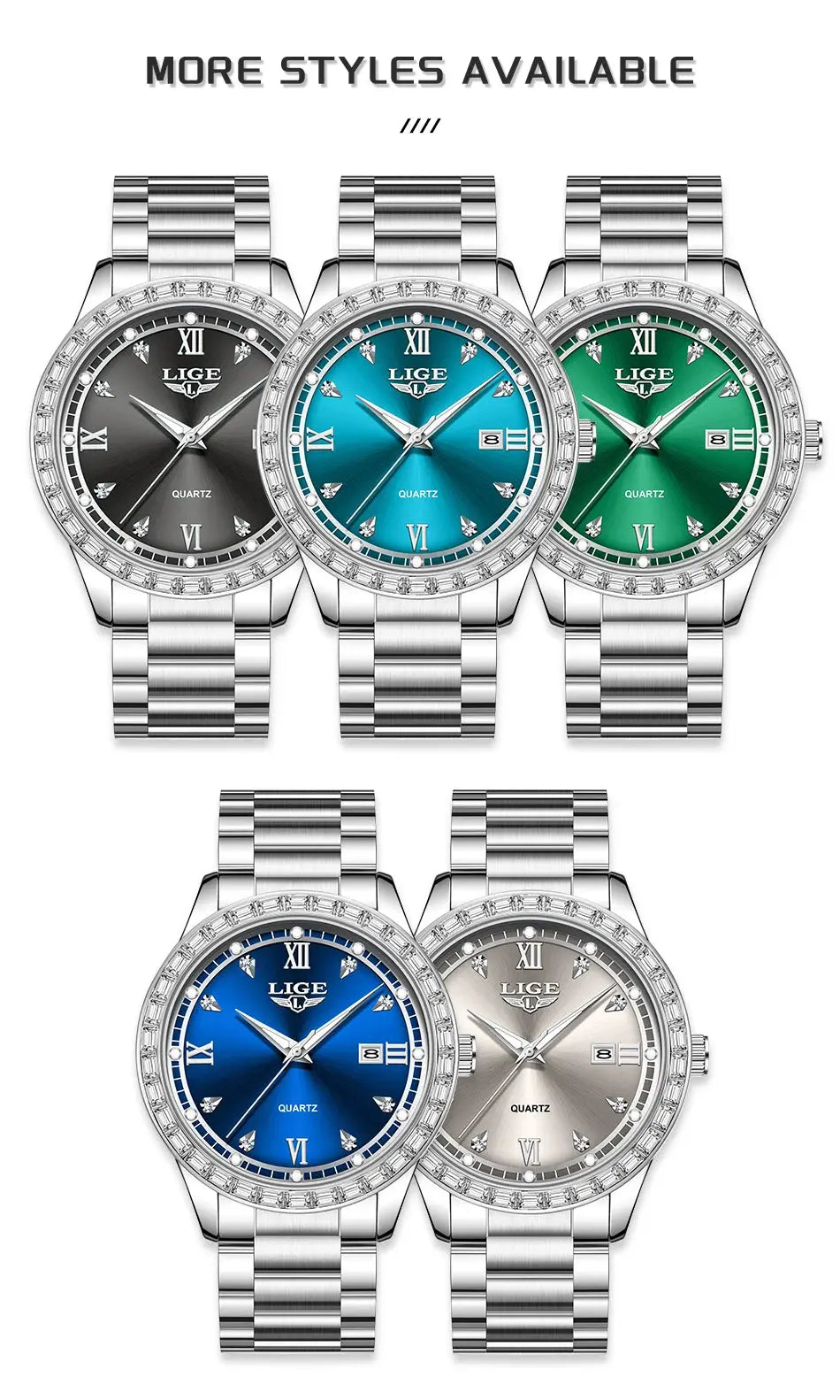 LIGE elegant women's watch Fashion waterproof clock luminous stainless steel business quartz watch for Women reloj de mujer+BOX Gola Watches