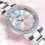 Mark Fairwhale Dress Pink Diamond Watch For Women Fashion Ceramic Chain Quartz Watch Luxury Brilliant Beimu Wristwatch Ladies