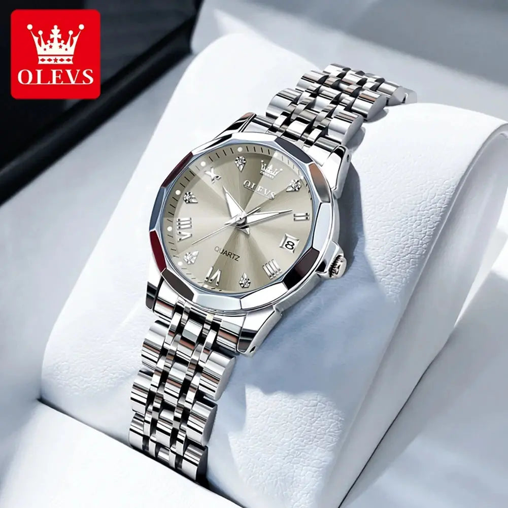 OLEVS Elegant Fashion Women's Watches Luxury Brand Original Quartz Watch for Ladies Waterproof Stainless Steel Luminous Date Gola Watches