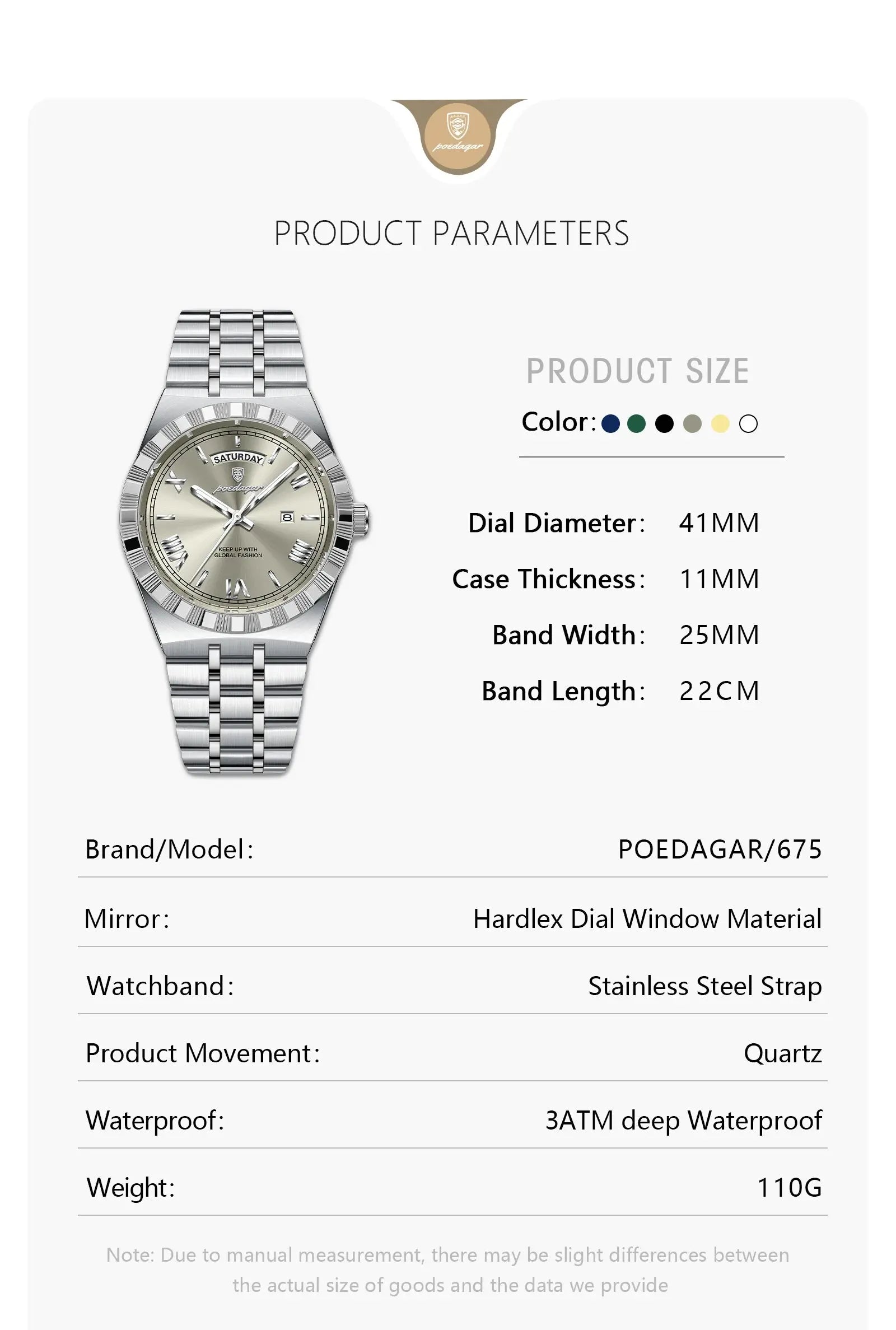 POEDAGAR Luxury Fashion Man Wristwatch Week Date Waterproof Luminous Men's Clock Stainless Steel Quartz Business Watches For Men Gola Watches