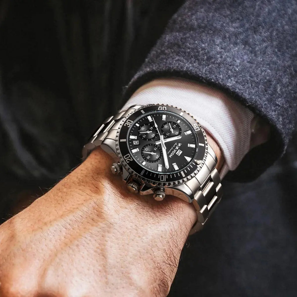 VA VA VOOM Brand Top Men Watch 1Pc Multifunctional Fashionable Timing Dial Green Gold Stainless Steel 3Bar Timing Watch for Men Gola Watches