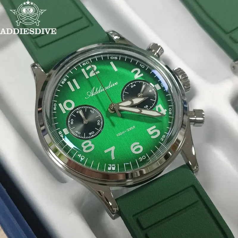 ADDIESDIVE New 2025 Chronograph 38mm Men's Watches VK64 Quartz Wristwatch Luminous Bubble Mirror 10Bar Waterproof Steel Watch Gola Watches