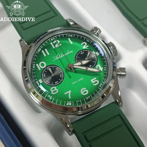 ADDIESDIVE New 2025 Chronograph 38mm Men's Watches VK64 Quartz Wristwatch Luminous Bubble Mirror 10Bar Waterproof Steel Watch