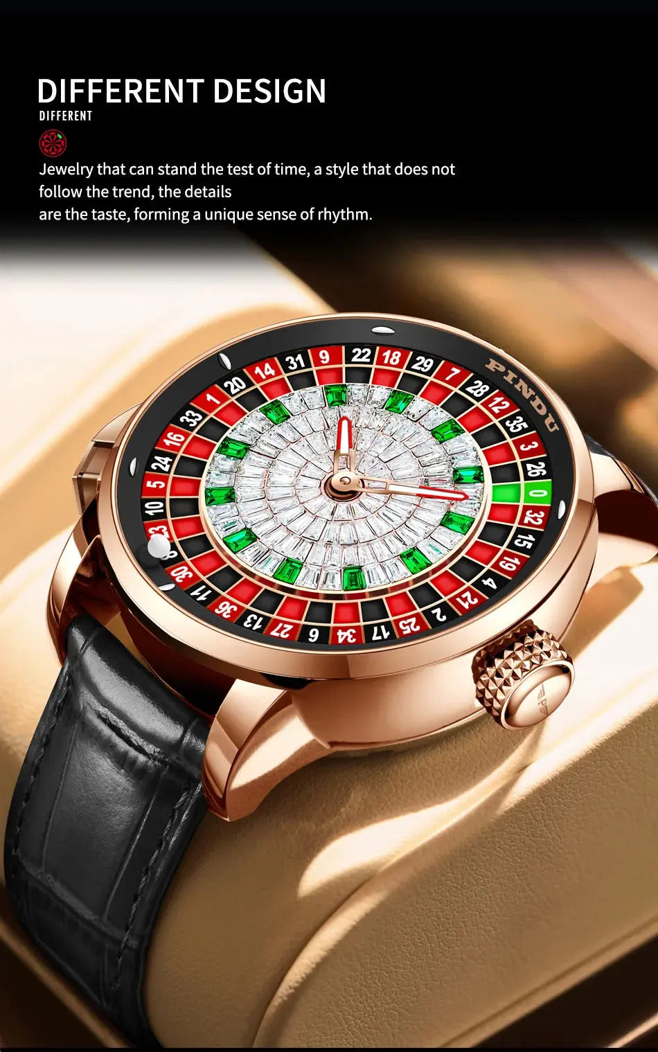 PINDU New Watches European Button Roulette Fun Game Sapphire Glass NH35A Mechanical Watch Diamond Dial Leather Men's Watch P6628 Gola Watches