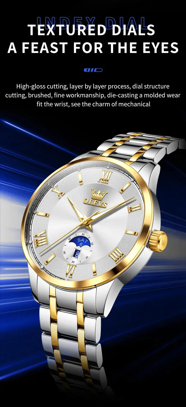 OLEVS 3638 Mens Watch Original Quartz Watch Stainless Steel Waterproof Luminous Large Dial Day Date Watches Luxury Men Box Reloj Gola Watches