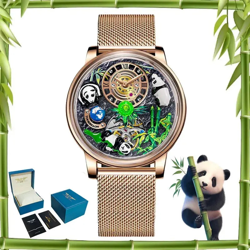 2025 PINDU New Panda Series National Treasure Symbol Men Mechanical Watch Rotating Crystal Ball 45.5MM Wristwatches Men M2791B Gola Watches