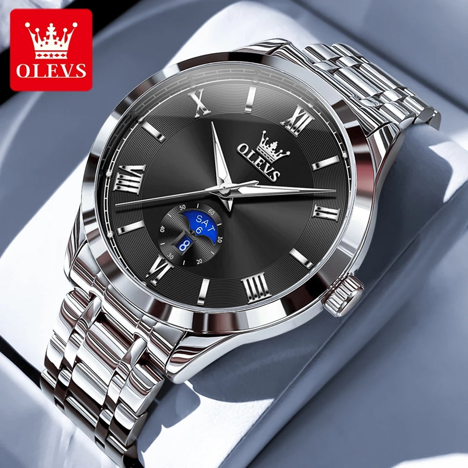 OLEVS 3638 Mens Watch Original Quartz Watch Stainless Steel Waterproof Luminous Large Dial Day Date Watches Luxury Men Box Reloj