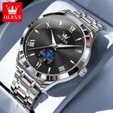 OLEVS 3638 Mens Watch Original Quartz Watch Stainless Steel Waterproof Luminous Large Dial Day Date Watches Luxury Men Box Reloj