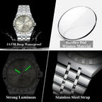 POEDAGAR Luxury Fashion Man Wristwatch Week Date Waterproof Luminous Men's Clock Stainless Steel Quartz Business Watches For Men Gola Watches