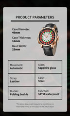 PINDU New Watches European Button Roulette Fun Game Sapphire Glass NH35A Mechanical Watch Diamond Dial Leather Men's Watch P6628 Gola Watches