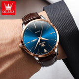 OLEVS Men's Watch Brand Business Waterproof Luminous Week Date Quartz Watch Fashion Leather Strap Classic Luxury Men's Watch