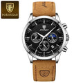 POEDAGAR Genuine Leather Men's Watch Fashion Luminous Calendar Stopwatch Male Clock Waterproof Moon Phase Quartz Wristwatch Man Gola Watches
