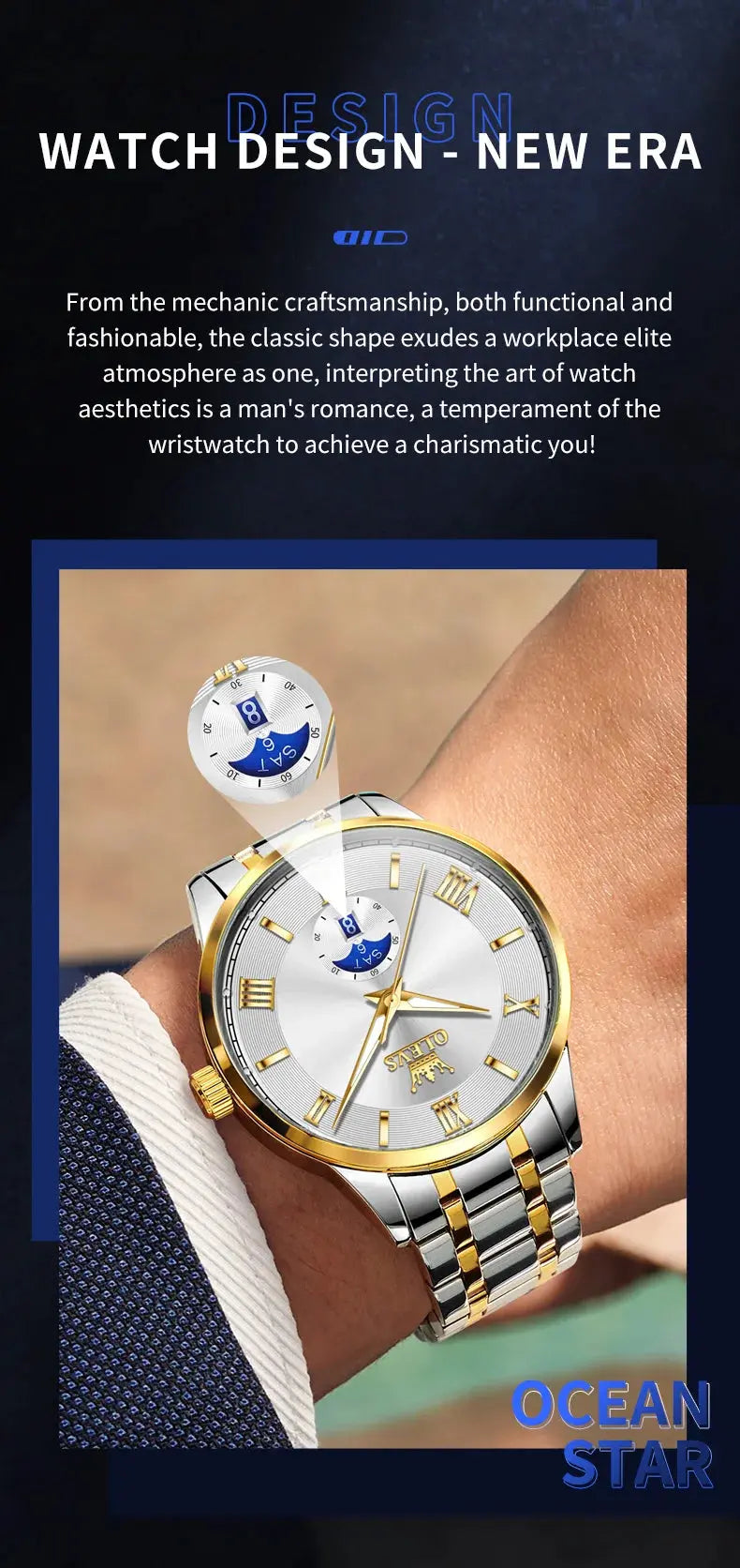 OLEVS 3638 Mens Watch Original Quartz Watch Stainless Steel Waterproof Luminous Large Dial Day Date Watches Luxury Men Box Reloj Gola Watches