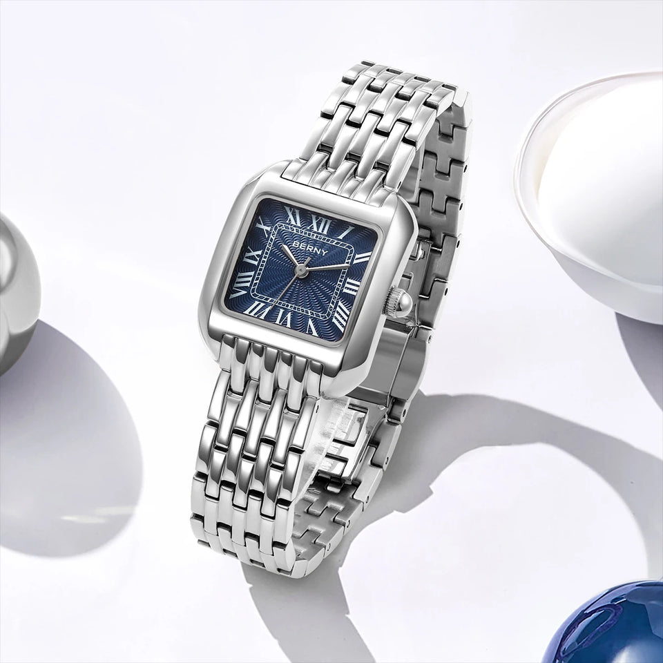 BERNY Luxury Brand Woman Watch New In High Quality S/S Square Ladies Quartz Watches Fashion Elegant Business Wristwatch