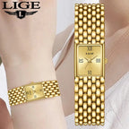 LIGE 2025 New Gold Women's Watch Luxury Quartz Watch Stainless Steel Bracelet Retro Fashion 30M Waterproof Watch for Women reloj Gola Watches