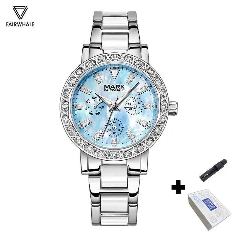 Mark Fairwhale Dress Pink Diamond Watch For Women Fashion Ceramic Chain Quartz Watch Luxury Brilliant Beimu Wristwatch Ladies Gola Watches