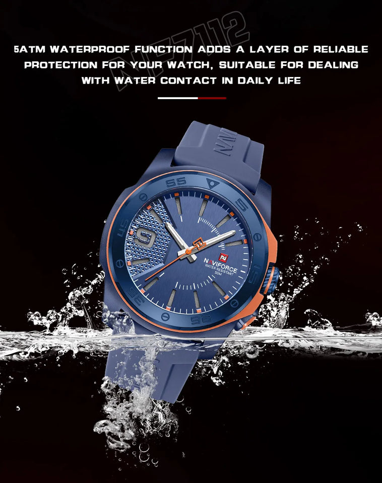 NAVIFORCE Luxury Fashion Quartz Watches for men Silicone Strap Hand Clock 50m Waterproof Japan Movement Man Sports Wristwatches