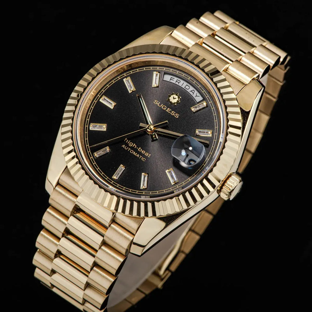 2023 New Sugess Watch of Men 40mm Day Date Automatic Dandong SL3034 Movement Retro Mechanical Wristwatch Sapphire Glass Golden Gola Watches