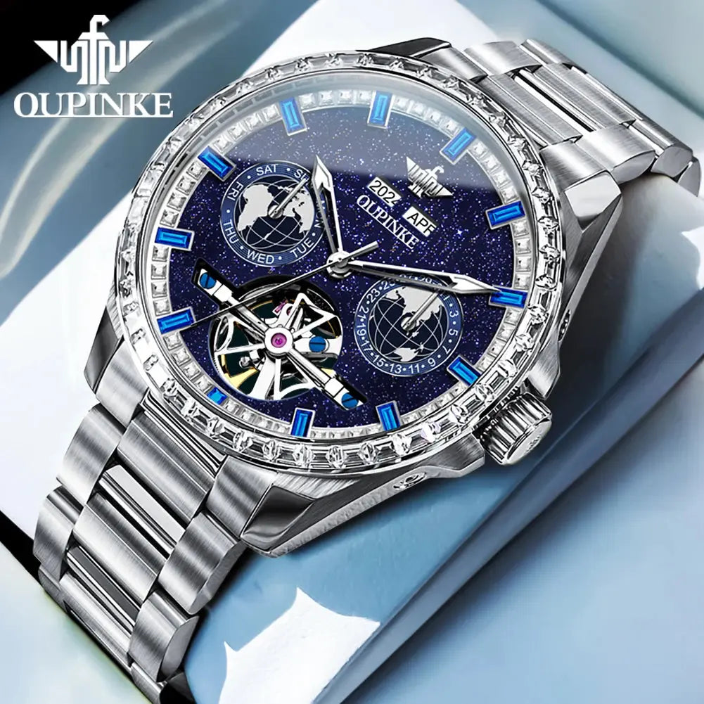 OUPINKE 3280 Men Watch Fashion Business Skeleton Diamond Gold Watch Brand Original Men All Automatic Mechanical Watch High Gift Gola Watches