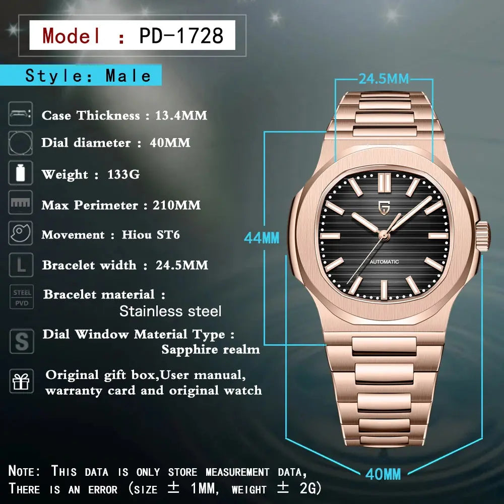 2025 New PAGANI DESIGN Watches Rose Gold Luxury Automatic Mechanical Men's Watch Sapphire Glass Stainless Steel Waterproof Clock Gola Watches