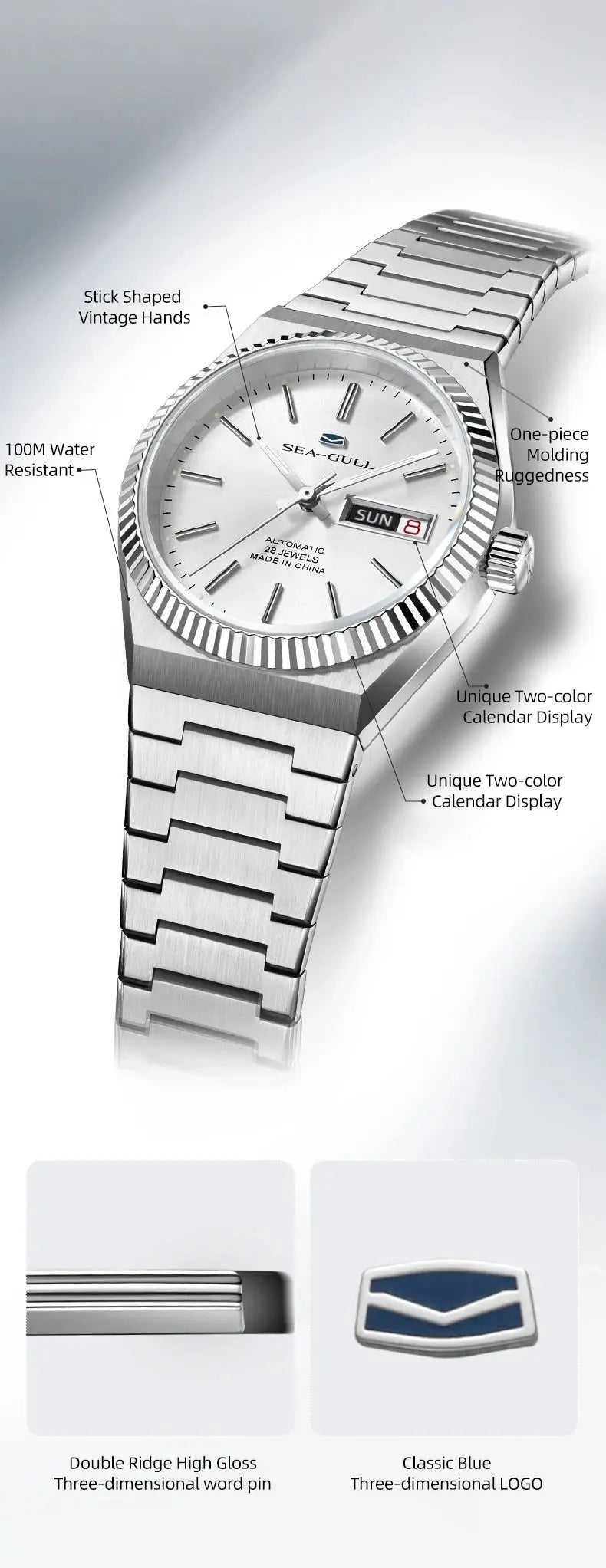 Seagull Historical Series Men Watch Bilingual Calendar Luminous Automatic Mechanical Watches Dress Wristwatch Casual Clock 1075 Gola Watches