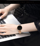 2023 New Women Bracelet Watch 1 Set Japan Quartz Movement Simple Rose Gold Stainless Steel Mesh Student Watches Relogio Feminino