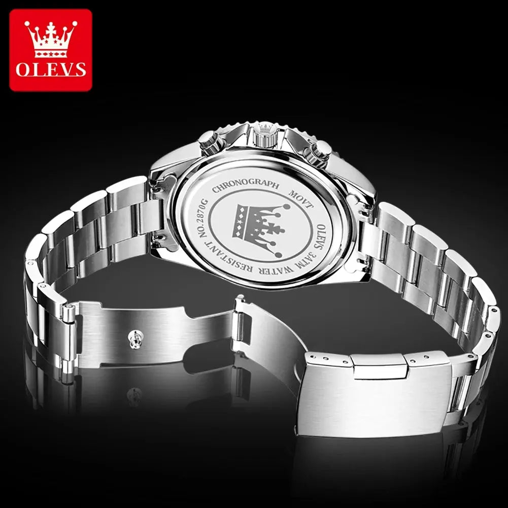 OLEVS 2870 Men's Watches Moon phase Steel Calendar Chronograph Original Quartz Watch Big Rota Dial Luxury Sports Wristwatches Gola Watches