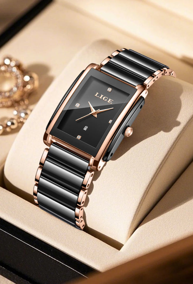 LIGE 2025 Watch Women's Retro Luxury Ladies Watch Fashion Ceramic Strap Waterproof Quartz Watches for Women Bracelet clock reloj