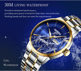 2025 New Men Watch Stainless Steel Business Style Luxury Rhinestone 43mm Blue Gold Quartz Movement Wristwatch Relogios Masculino