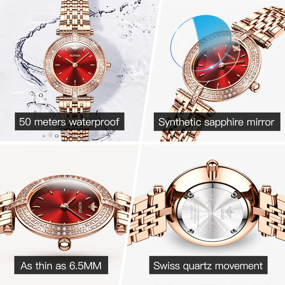 OUPINKE 3191 Luxury Women Watch Original Top Brand Waterproof Sapphire Mirror Diamond Watch Swiss Movement Quartz Women Watch