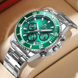 VA VA VOOM Brand Top Men Watch 1Pc Multifunctional Fashionable Timing Dial Green Gold Stainless Steel 3Bar Timing Watch for Men