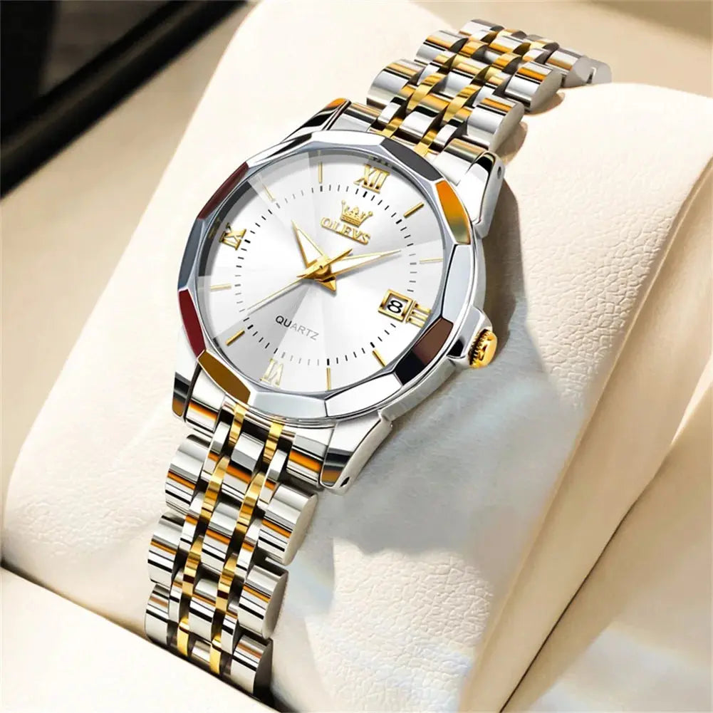 OLEVS Elegant Fashion Women's Watches Luxury Brand Original Quartz Watch for Ladies Waterproof Stainless Steel Luminous Date Gola Watches