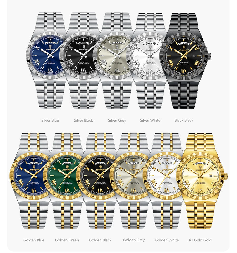 POEDAGAR Luxury Fashion Man Wristwatch Week Date Waterproof Luminous Men's Clock Stainless Steel Quartz Business Watches For Men