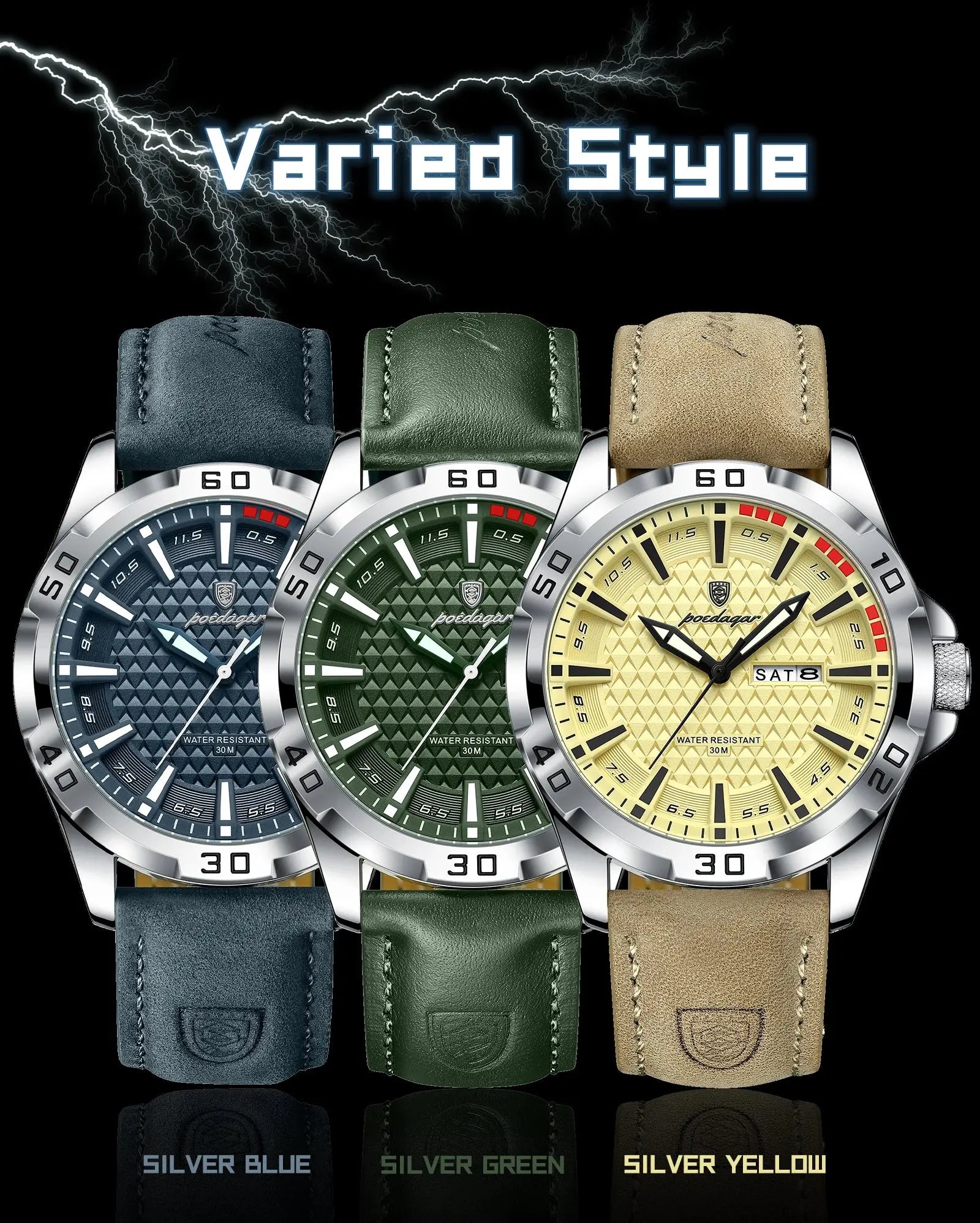 POEDAGAR Original Man Wristwatch Top Luxury Waterproof Luminous Date Week Watch For Men Quartz Sport Leather Men's Watches Reloj Gola Watches