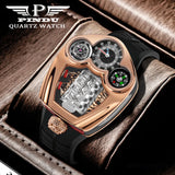 NEW PINDU Design Engine Series Quartz Watch Men Stainless steel Compass Waterproof TOP-luxurious Swiss quartz 762 movement watch